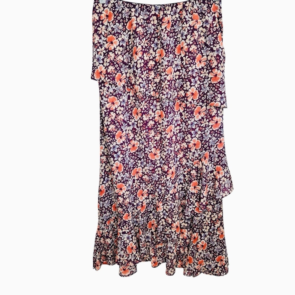 Free People Romance Me Ruffle Maxi Slip Skirt Medium Floral Boho Cottage Tiered